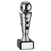 SILVER/BLACK PLASTIC FOOTBALL FIGURE ON BLACK MARBLE TROPHY - 7.25in